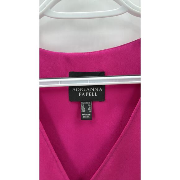 Adrianna Papell asymmetric draped pink sleeves dress size 4 summer wedding guest - Picture 7 of 8